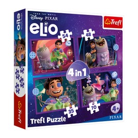 Trefl Elio, Alien Missions Elio - 4-in-1 Puzzles, 4 Puzzles, 35 to 70 Pieces, Various Difficulty Levels, Colourful Puzzles with Fairy Tale Figures, Fun for Children from 4 Years