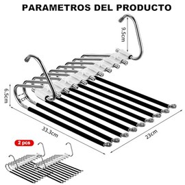 2PCS Perchas para pantalones,perchas ganchos para pantalones,espacio organizadores de almacenamiento para faldas bufandas.9 niveles de acero inoxidabl
