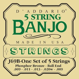 D'Addario J69 5-String Ball-End Banjo Strings, Phosphor Bronze, Light, 9-20