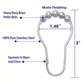 Yapicoco Shower Curtain Hooks Rings for Bathroom, 12PCS Matte Nickel Stainless Steel Rust Resistant Shower Curtain Rings for Shower Curtains, Kitchen Utensils, Bathroom Decorations, etc.