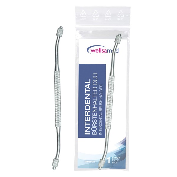 wellsamed Dual Interdental Brush Holder with Angled Head Silver for