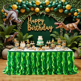 21Ft Gradient Green Sequin Table Skirt for Rectangle Tables,Hawaiian Ruffled Table Skirts for Hawaiian Tropical Party Island,St. Patrick's Day,Luau,Animal Theme,Wedding,Birthday