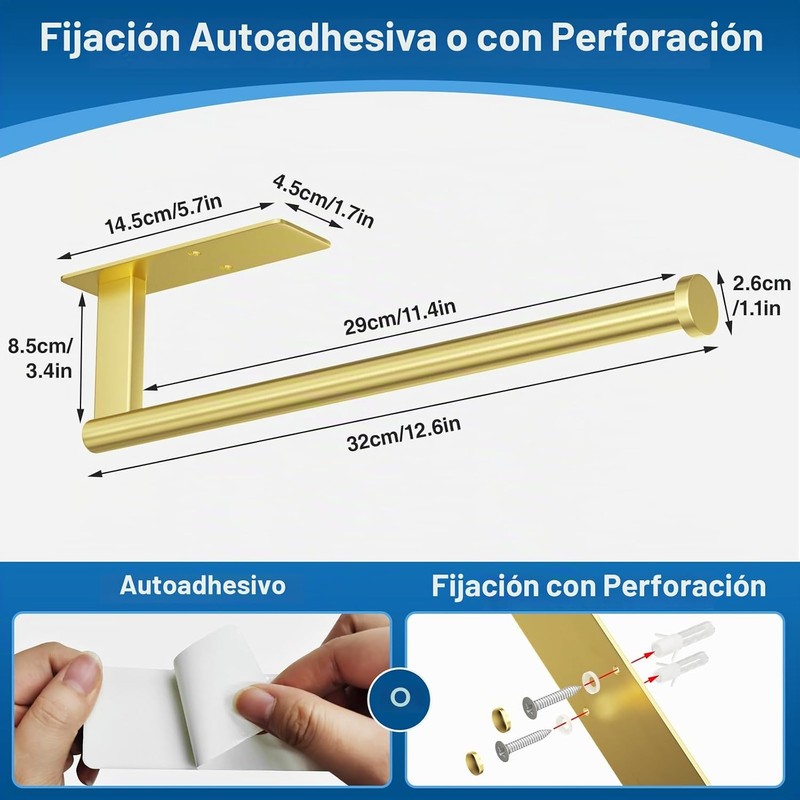 Soporte para toallas de papel debajo del gabinete, autoadhesivo o