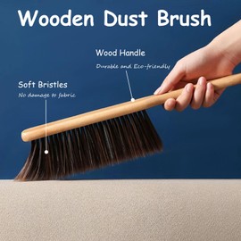 2 Pieces Dust Brush Hand Broom Wooden Bench Brushes with Soft Bristles Counter Brush with Long Wood Handle Household Cleaning Brush for Sofa Bed Fireplace Car