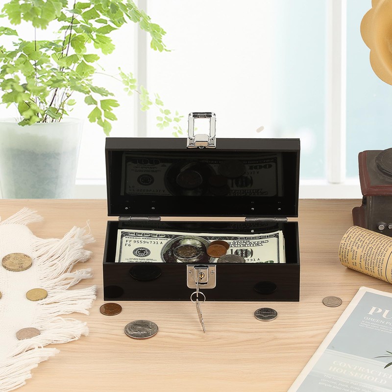 GUSHBIN Acrylic Cash Box with Lock Black Money Holder Organizer