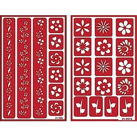 Over 'n' Over Reusable Self-Stick Etching Stencil for Glass (or Stamping) - Bundle of Two Sets - Floral Borders 2 & Flowers