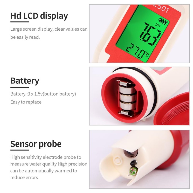 OBEST 5 in 1 Digital Water Quality Tester PH/ORP/H2/Temp/CL Meter,