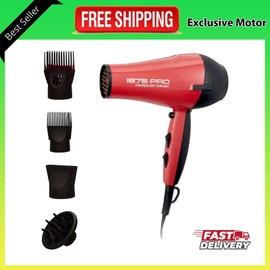 ION Hair Blow Dryer With Comb Attachment Professional Ceramic No Frizz Ion Red 1875W