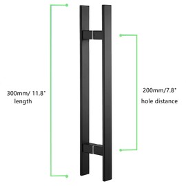 Ranbo H-Shaped 12" Length Rectangle Back to Back Large Push Pull Door Handle, Edge Chamfer Design for Safety, 304 Stainless Steel, for Barn Front Wood Shower Commercial Entrance Door,Matte Black