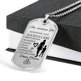 AITENME Dog Tag Necklace For My Son From Mum, Jewellery Men's Necklace Gifts, Stainless Steel, Pearl