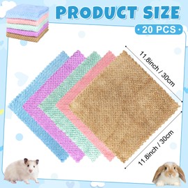 Axigundaone 20 Pcs Coral Fleece Guinea Pigs Blankets Bulk, Washable Hamster Bedding Cage Liners, Small Animal Soft Bedding Blankets for Dog Puppy Rabbit (Multicolor, 12 x 12 Inch)