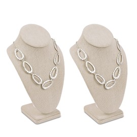 MOOCA 2 Pcs Linen Covered Wood Jewelry Display Necklace Chain Jewelry Bust Display Holder Stand, Necklaces Display Necklace Mannequin, Jewelry Stand, 6 3/8 W x 4 1/4 D x 10 H in, Tan Linen