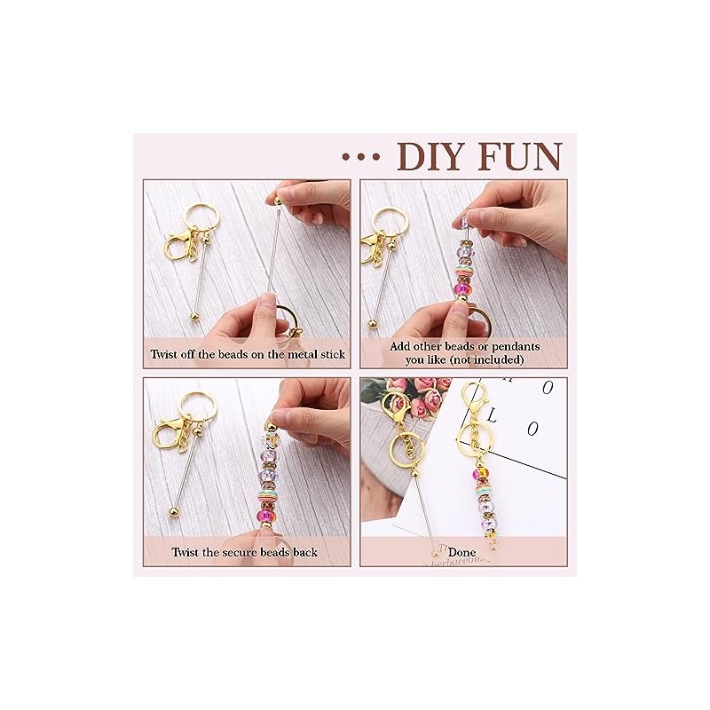 Tondiamo 24 Pcs Beadable Keychain Bars Bulk Beads for Keychain