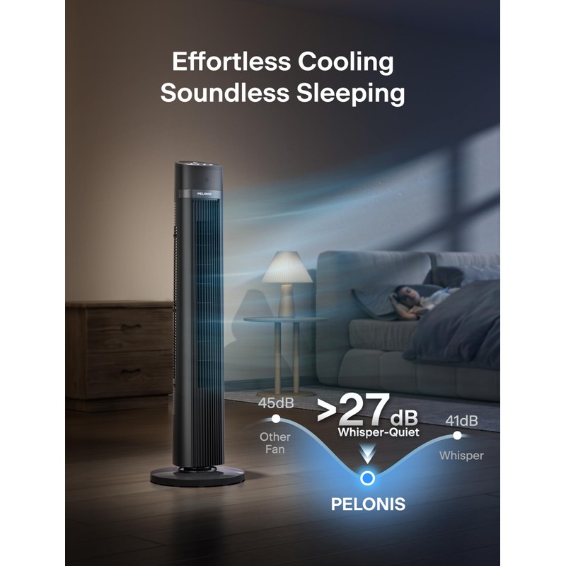 PELONIS 40 inch Bladeless Tower Fan for Bedroom, Standing Fan
