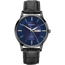 Sekonda Mens Classic Analogue Quartz Watch with Blue Dial and Black Leather Strap 1922