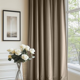 Lazzzy Tan Velvet Curtains Room Darkening Thermal Insulated Curtains 108 Inch Length Soundproof Noise Reducing Drapes for Bedroom Living Privacy Home Decor Rod Pocket, Light Taupe, 2 Panels
