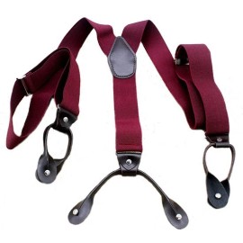 TECHTONGDA Wine Red Button Holes Link Men's Suspenders Elastic Adjust Suspenders 1.4" Width