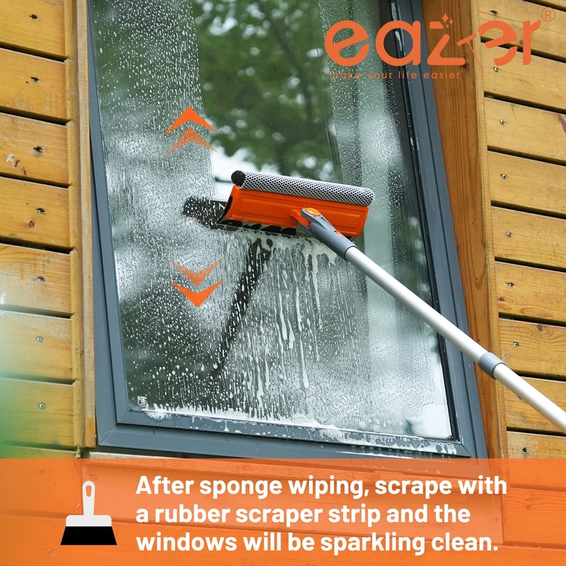 Eazer 46'' Professional Window Cleaner Tool, 2-in-1 Rotatable Squeegee for
