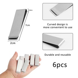 6 x Stainless Steel Money Clips, Money and Card Holder, Sturdy and Super Slim Money and Card Holder, Minimalist Wallet Clips, Ideal for Everyday Use, silver, No