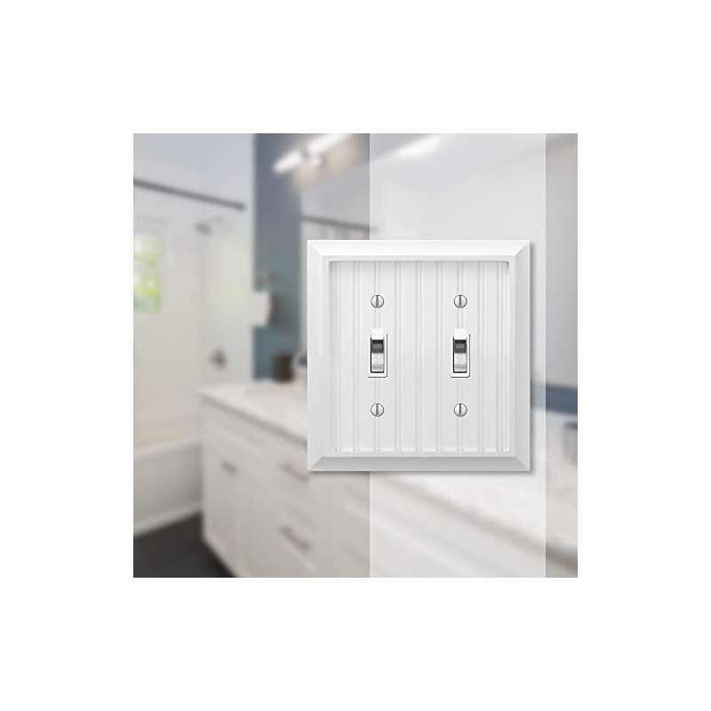 Amerelle 279TTW Cottage Wallplate, 2 Toggle, Composite Wood, White, 1-Pack