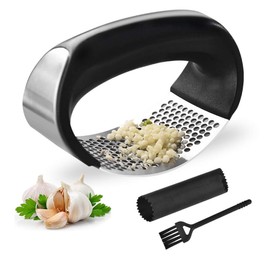 Hoshen Stainless Steel Garlic Press, Household Manual Garlic Masher, Kitchen Ginger Garlic Masher, With Silicone Peeler and Cleaning Brush