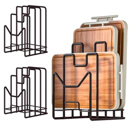 CYWDTYRDXZ Multifunctional Cutting Board Organizer, Cutting Board Holder Rack Baking Cookie Pan Sheets Cooling Racks Storage Stand for Kitchen Cabinet -Divided Holder with 4 Slots (2PS Black)