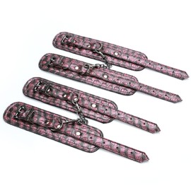 2PCS Exercise Expandable Black Legs Spreader Bar for Home and 4PCS Pink Leather Adjustable Straps, Pilates Aid Kit Training Fitness Gear Yoga Gym Kit