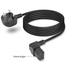 GELRHONR UK 90 Degree C13 Power Cable,250V 10A 3 Pin Mains to Down Angle IEC C13 AC Power Cord for Computer,Monitor,TV, Kettle lead 1.5M Black