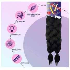Supreme Super X TZ Braid Pre Stretched Pre Cut Pre Combed Expression Hair for Braiding 2 Bundles in 1 Pack 48 Inches (1B)