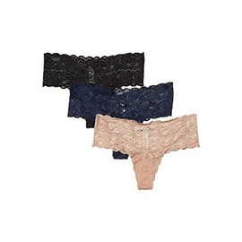 Cosabella® Never Say Never Comfie Cutie Seamless Thongs for Women – Floral Lacework – Wide Waist Black/Navy Blue/Sette MD/LG One Size