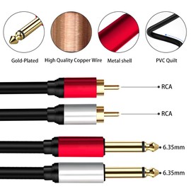 Yeung Qee 2 x 6.35 mm to 2RCA Cable,Dual 1/4 inch TS Stereo Jack Male to 2 RCA Male Stereo Audio Cable Splitter Adapter (15ft/5m, Black)