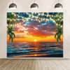 Summer Tropical Hawaiian Beach Backdrop 10x8ft Seaside Sunset Palm Tree