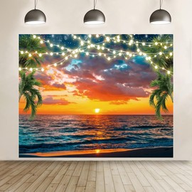 Summer Tropical Hawaiian Beach Backdrop 10x8ft Seaside Sunset Palm Tree Hawaii Luau Aloha Party Banner Decorations Sea Ocean Sky Photo Background Summer Beach Party Decorations Backdrop