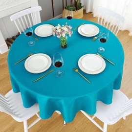 FOLINS&HOME 2 Pack Teal Round Tablecloth - 60 Inch Waterproof 210 GSM Wrinkle Free Polyester Circle Table Cloth, Spillproof Washable Wipeable Table Cover for Party, Wedding, Dining (2 Pcs)