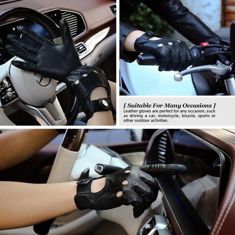 GSG Men Leather Gloves Black Driving Cycling Touchscreen Motorcycle Unlined