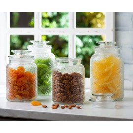 4pc Vintage Glass Canister Set with Airtight Lids - For Kitchen Food Storage and Organization