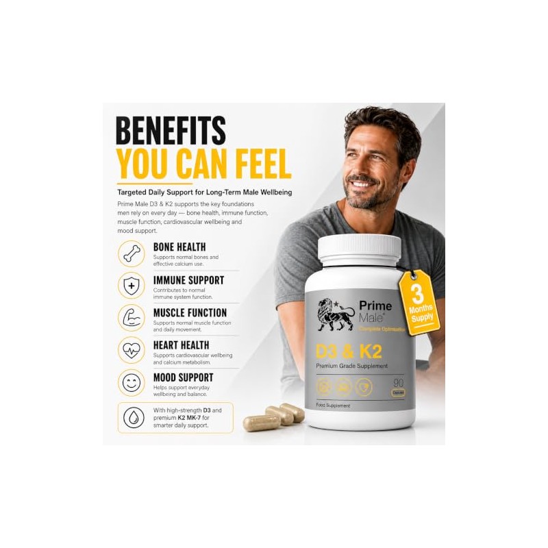Vitamin D3 & K2 MK-7 for Men – 90 Capsules