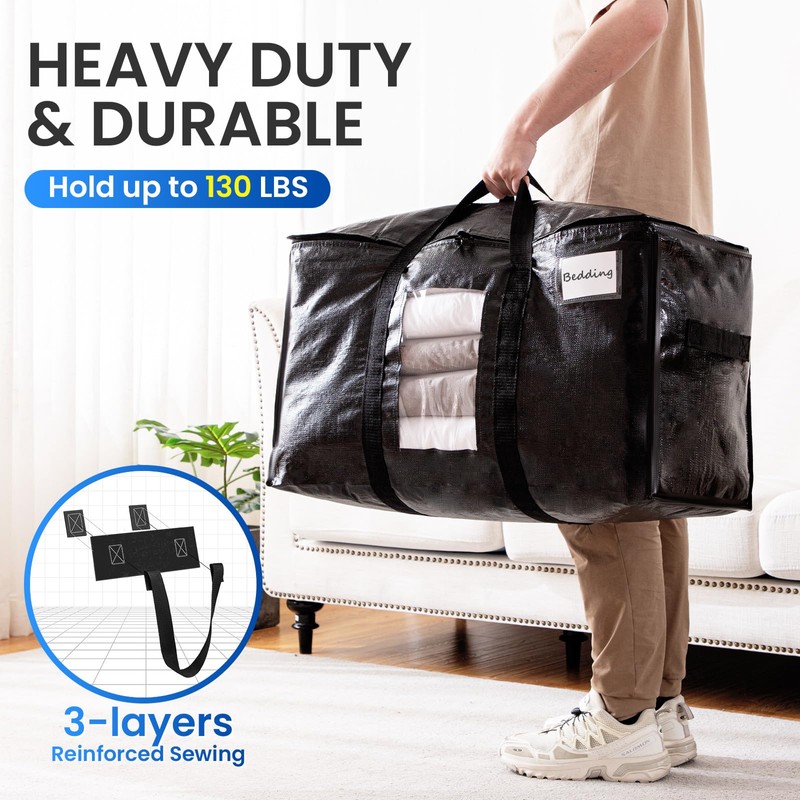TAILI Extra Large Moving Bags, 2 Pack Black Heavy Duty