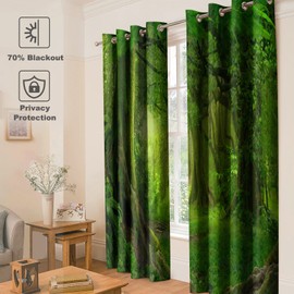 Jekeno Forest Blackout Curtains Tropical Rainforest Green Tree Jungle Woodland Nature Scenery Print Decor House Bedroom Apartment Living Room Darkening Grommet Window Drapes 2 Panels Set,52x84 in