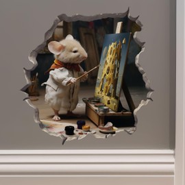 Painter Artist Mouse in Hole Decal - 3D Wall Sticker