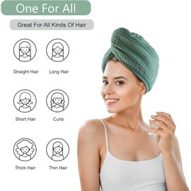 Toalla de microfibra para secar el cabello, 2 paquetes de turbante de pelo largo de gofre, tela de rizo, de secado rápido, antiencrespamiento, torceduras, turbante de ducha rizado para mujer, cabello húmedo (verde)