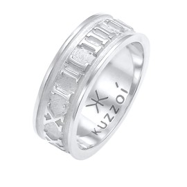 Kuzzoi 0612541120 Men's Polished Band Ring Solid (8 mm) in 925 Sterling Silver, Wide Jewellery Accessory with Roman Numerals, Ring for Men in Ring Size 60-66, Sterling Silver
