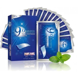 30 Piezas Tiras Blanqueadoras Dientes, 15 Pares Teeth Whitening Strips, Blanqueador Dental en Casa, Sabor Menta Refresca Respiración, Efectivo Eliminar para el Café,Tabaco y Otras Manchas (Azul, 15Pares)