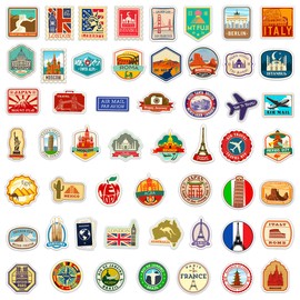 Retro Travel Stickers for Laptop(50 Pcs),Gift for Kids Teens Adults Girl,Travel Map Waterproof Stickers for Water Bottle,Vinyl Stickers for Scrapbook,Journal,Dairy,Skateboard
