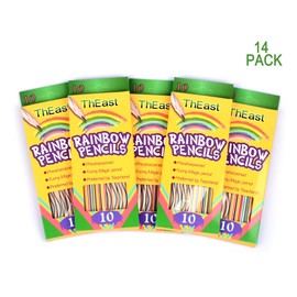 ThEast Rainbow Pencils,PACK of 14(140 Pieces), 4 Color in 1 Pencils for Kids, Assorted Colors for Drawing, Coloring, Sketching Pencils For Drawing Stationery,Bulk, Pre-sharpened,Color box packaging