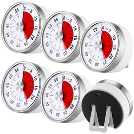 Blosssound 6 Pcs 60 Minute Magnetic Visual Timers 3 Inch Mechanical Desk Countdown Timer with Magnetic Backing Foldable Legs Hanging Hole for Autism Classroom Teaching Whiteboard Cooking (White)