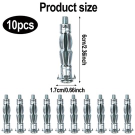 Wisebom Metal Cavity Dowels M6 x 52 mm Galvanised Hollow Wall Dowels Heavy Duty Cavity Anchors, Pack of 10 Metal Expansion Dowels for Fixings in Plasterboard