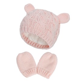 RAOEXI Baby Toddler Hat and Mitten Set Winter Knitted Thick Warm Beanie Cap Gloves for Infant Boys Girls (0-3 Months, Pink)