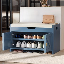 YITAHOME Shoe Bench with Storage, Entryway Bench Cushioned Seat with Lift-Top Shoe Storage, Wood Shoe Cabinet Bench, Hidden Shoe Bench for End-of-Bed, Mudroom, Hallway, Entryway, Blue