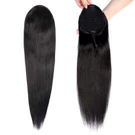 Seelaak Ponytail Extensions Clips Drawstring Ponytail Straight Hair 12 Inch Human hair Extension Hairpieces Short Pony Tail Natural Black Comb In Ponytail Hair Pieces For Women(1B, Straight 12Inch)